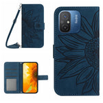 HT04 Skin Feel Sun Flower Custodia in pelle con flip in rilievo con cordino, For Xiaomi Redmi 11A 4G