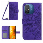 HT04 Skin Feel Sun Flower Custodia in pelle con flip in rilievo con cordino, For Xiaomi Redmi 11A 4G