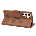 Custodia per cellulare in pelle flip orizzontale goffrata farfalla, For Samsung Galaxy S23 Ultra 5G