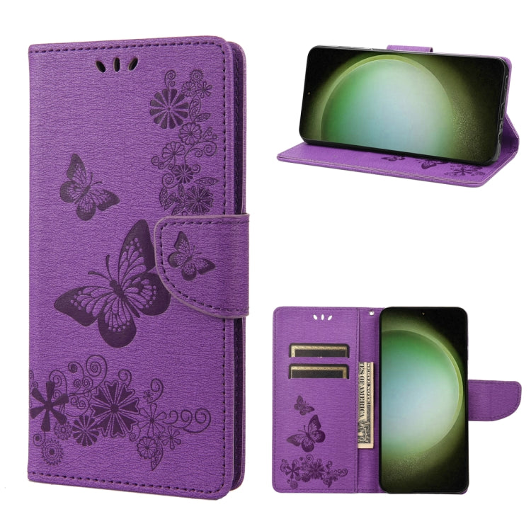 Custodia per cellulare in pelle flip orizzontale goffrata farfalla, For Samsung Galaxy S23 Ultra 5G