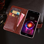 idewei Custodia in pelle a vibrazione orizzontale Crazy Horse Texture con supporto e slot per carte e portafoglio, For LG X power3