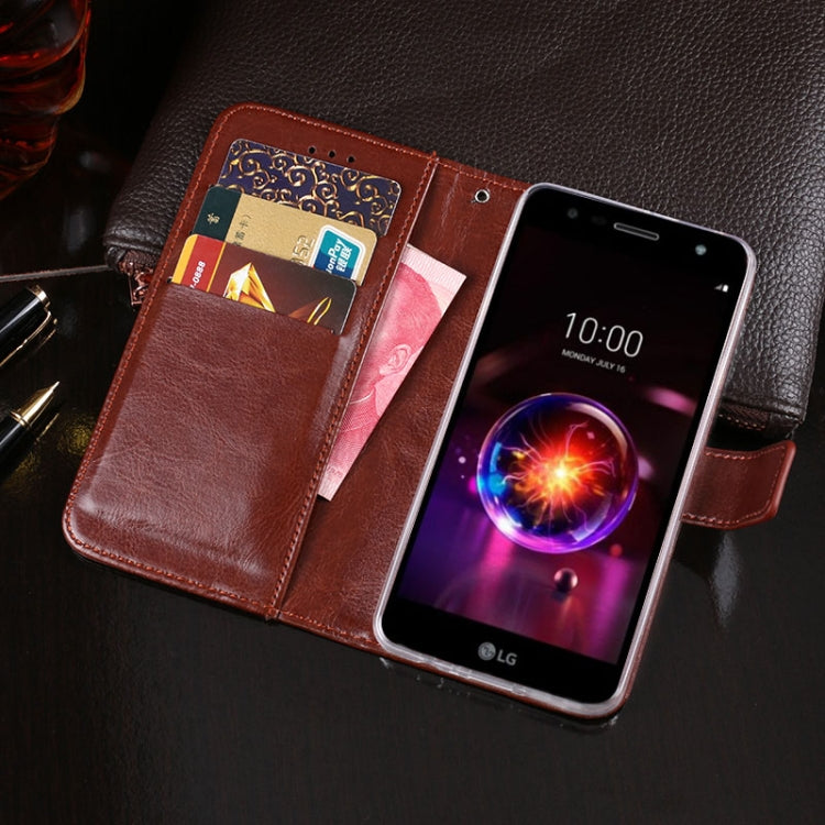 idewei Custodia in pelle a vibrazione orizzontale Crazy Horse Texture con supporto e slot per carte e portafoglio, For LG X power3
