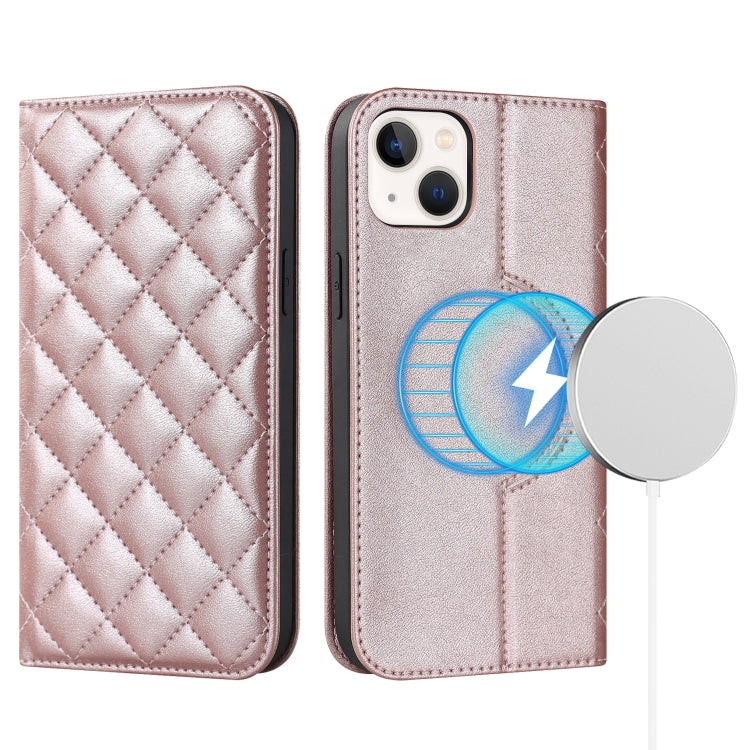 Custodia per telefono in pelle a portafoglio antifurto Rhombic MagSafe RFID, For iPhone 14 Pro Max, For iPhone 13 mini, For iPhone 13