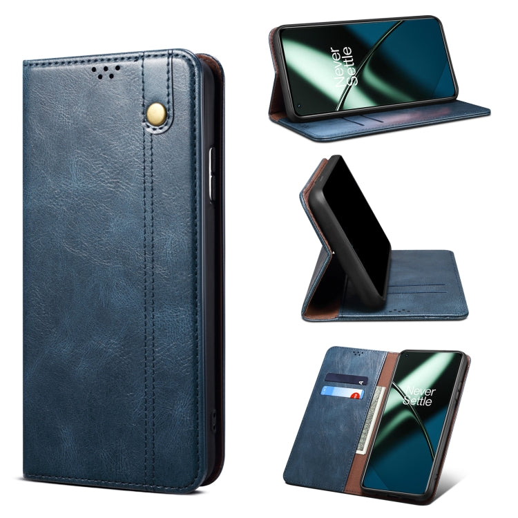 Custodia per telefono in pelle con trama di cavallo pazzo in cera d'olio, For OnePlus 11, For OnePlus 11R, For OnePlus Ace 2 5G, For vivo iQOO 11, For Samsung Galaxy A54 5G