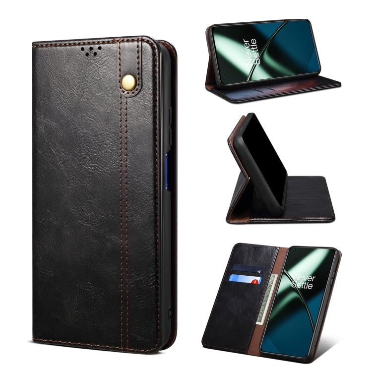 Custodia per telefono in pelle con trama di cavallo pazzo in cera d'olio, For OnePlus 11, For OnePlus 11R, For OnePlus Ace 2 5G, For vivo iQOO 11, For Samsung Galaxy A54 5G