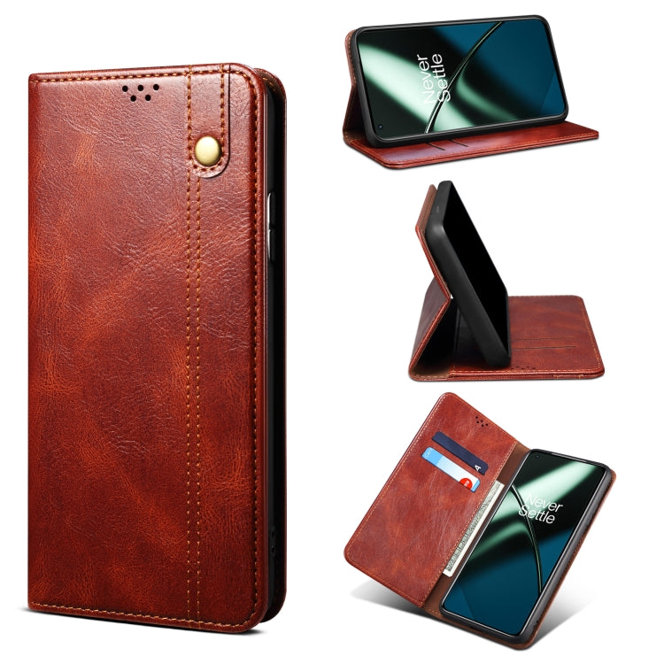 Custodia per telefono in pelle con trama di cavallo pazzo in cera d'olio, For OnePlus 11, For OnePlus 11R, For OnePlus Ace 2 5G, For vivo iQOO 11, For Samsung Galaxy A54 5G