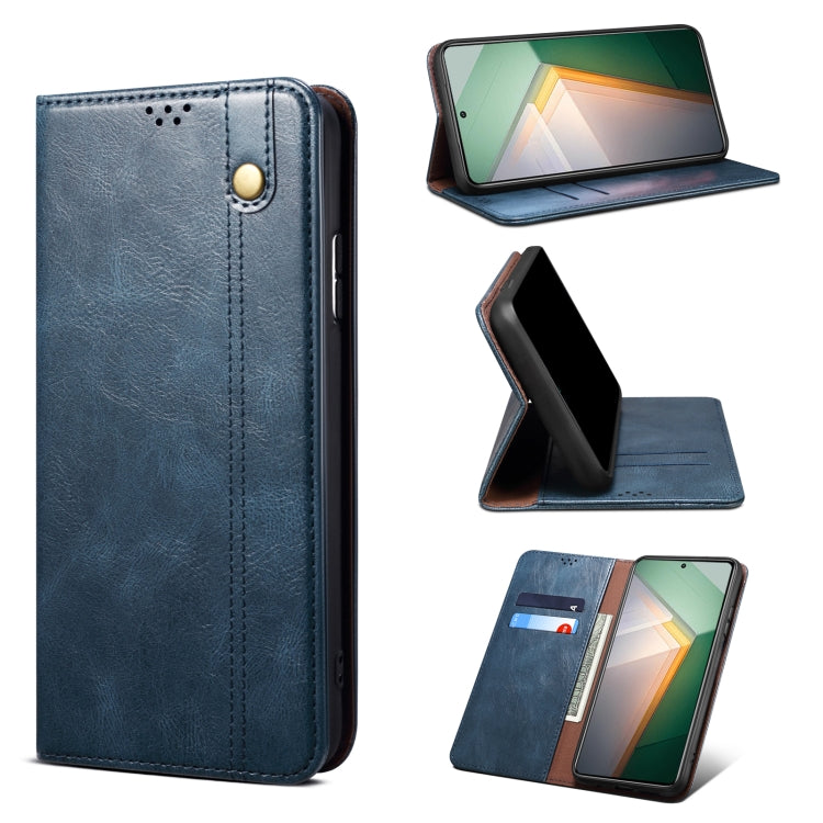 Custodia per telefono in pelle con trama di cavallo pazzo in cera d'olio, For OnePlus 11, For OnePlus 11R, For OnePlus Ace 2 5G, For vivo iQOO 11, For Samsung Galaxy A54 5G