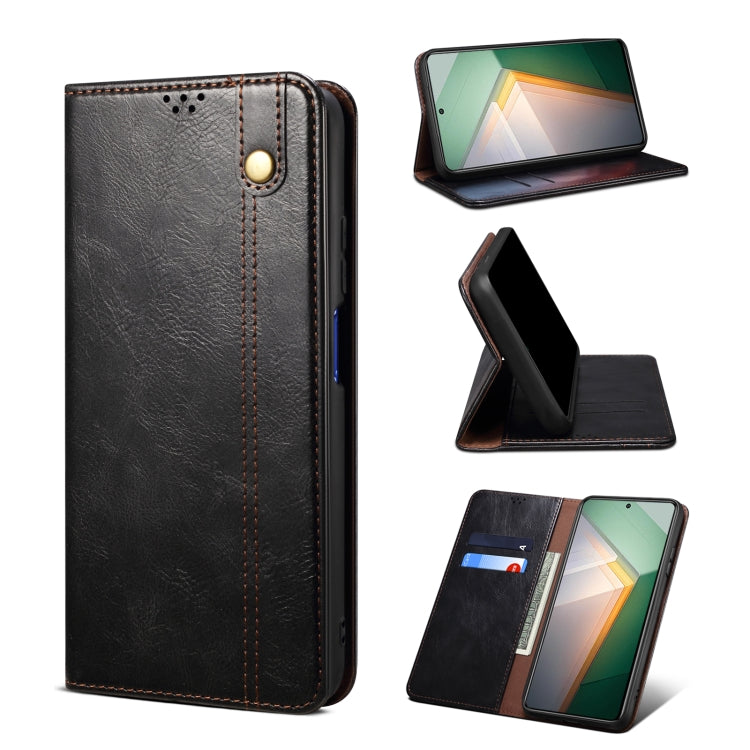 Custodia per telefono in pelle con trama di cavallo pazzo in cera d'olio, For OnePlus 11, For OnePlus 11R, For OnePlus Ace 2 5G, For vivo iQOO 11, For Samsung Galaxy A54 5G