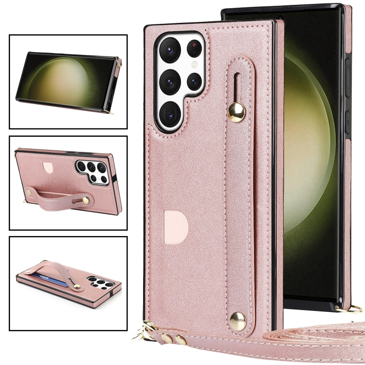 Custodia per telefono quadrata con supporto per cinturino a tracolla, For Samsung Galaxy S23 5G, For Samsung Galaxy S23+ 5G, For Samsung Galaxy S23 Ultra 5G