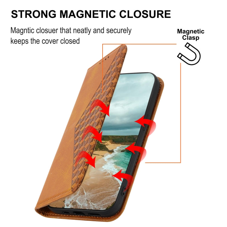 Custodia per telefono in pelle con chiusura magnetica a griglia cubica in vitello, For Samsung Galaxy A14 5G, For Google Pixel 7A
