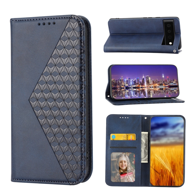 Custodia per telefono in pelle con chiusura magnetica a griglia cubica in vitello, For Samsung Galaxy A14 5G, For Google Pixel 7A