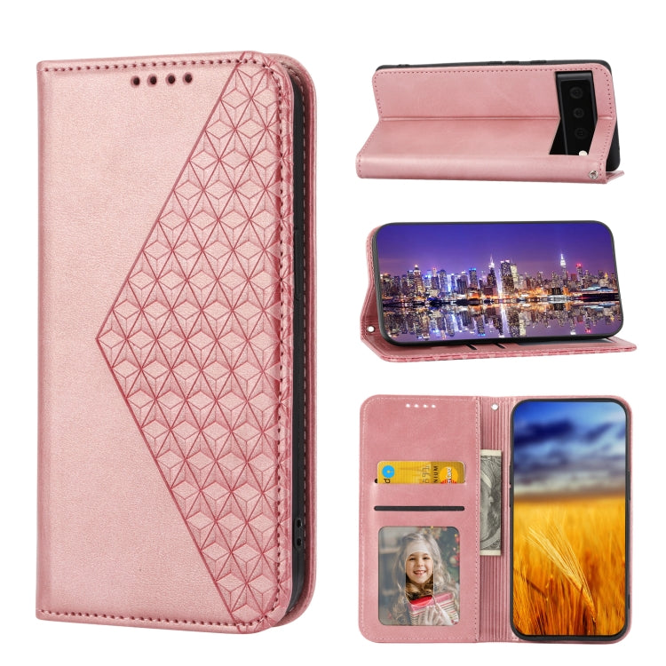 Custodia per telefono in pelle con chiusura magnetica a griglia cubica in vitello, For Samsung Galaxy A14 5G, For Google Pixel 7A
