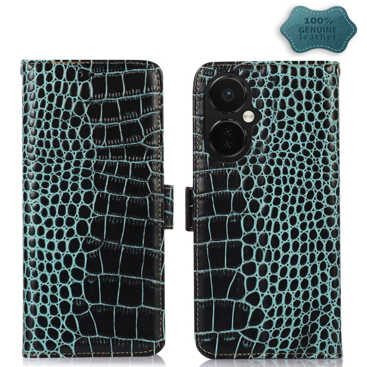 Custodia per telefono in pelle RFID con strato superiore in pelle bovina di coccodrillo, For OnePlus 11 5G, For OnePlus Nord CE 3 Lite, For Motorola Moto E13 4G 2023, For Motorola Moto G53 5G