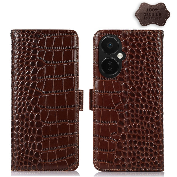Custodia per telefono in pelle RFID con strato superiore in pelle bovina di coccodrillo, For OnePlus 11 5G, For OnePlus Nord CE 3 Lite, For Motorola Moto E13 4G 2023, For Motorola Moto G53 5G