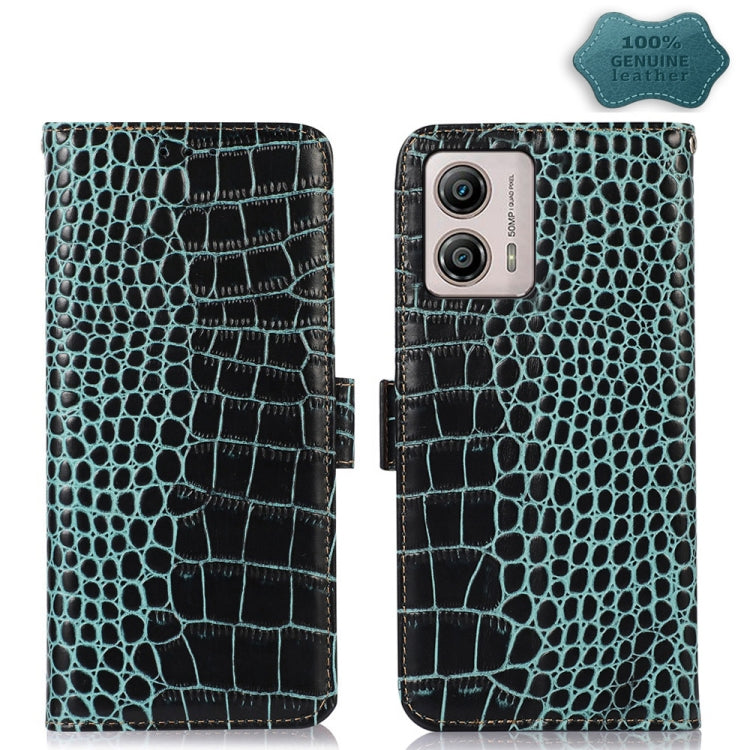 Custodia per telefono in pelle RFID con strato superiore in pelle bovina di coccodrillo, For OnePlus 11 5G, For OnePlus Nord CE 3 Lite, For Motorola Moto E13 4G 2023, For Motorola Moto G53 5G