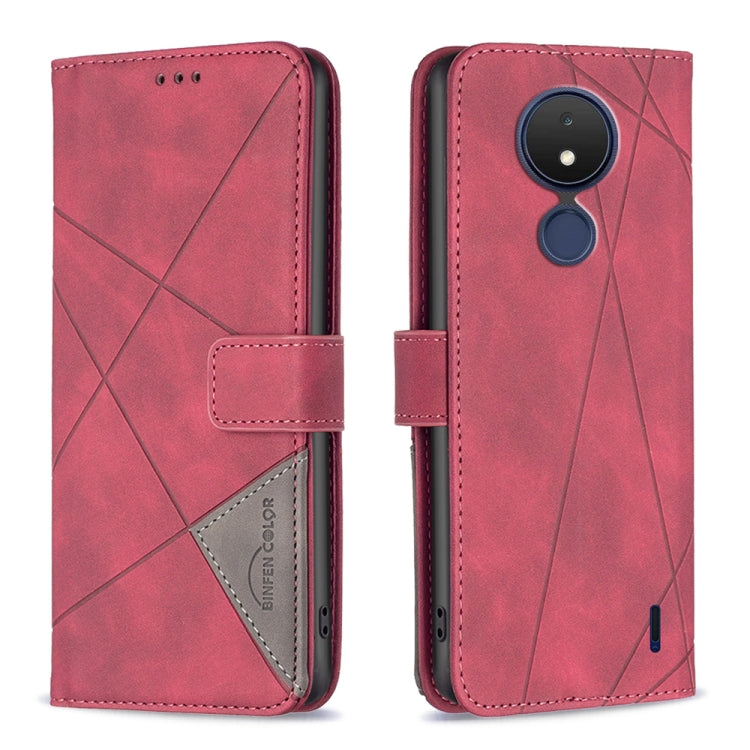 Custodia per telefono in pelle con struttura a rombo con fibbia magnetica, For Nokia C21