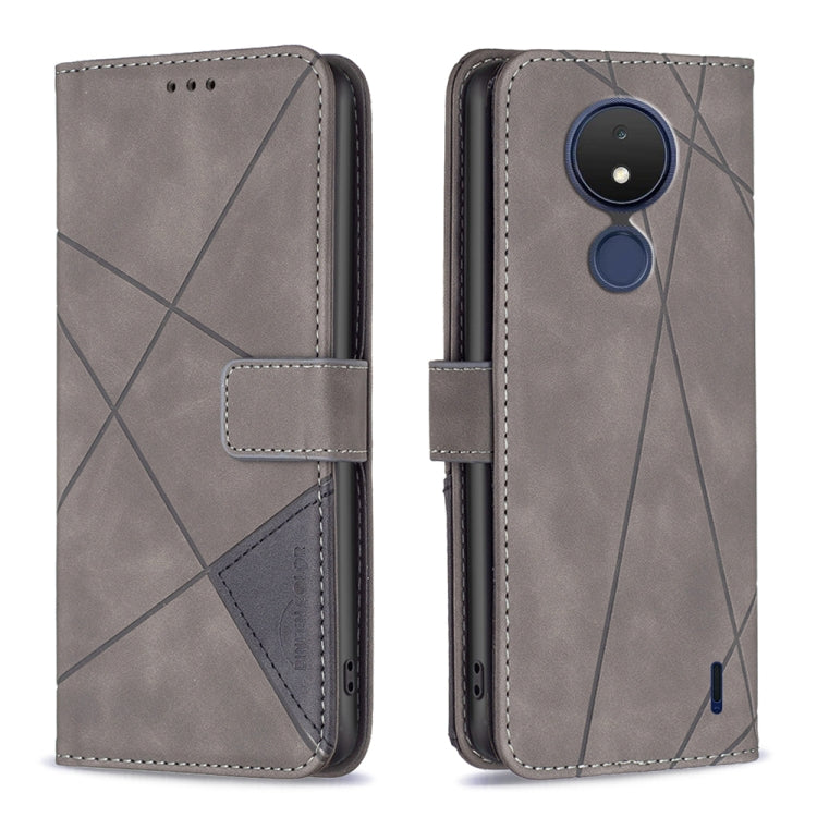 Custodia per telefono in pelle con struttura a rombo con fibbia magnetica, For Nokia C21