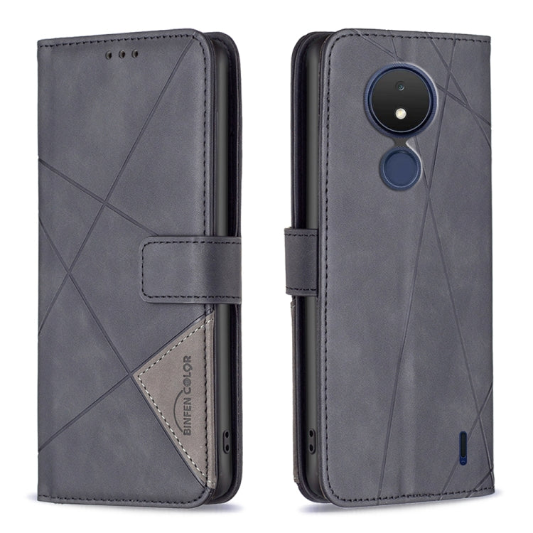 Custodia per telefono in pelle con struttura a rombo con fibbia magnetica, For Nokia C21