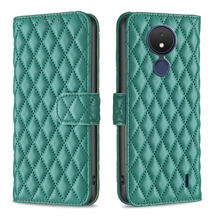 Custodia per telefono a conchiglia in pelle con portafoglio Diamond Lattice, For Nokia C21