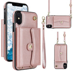 Custodia per telefono con slot per schede RFID con cordino lungo, For iPhone XS Max, For iPhone 8 Plus / 7 Plus, For iPhone XR