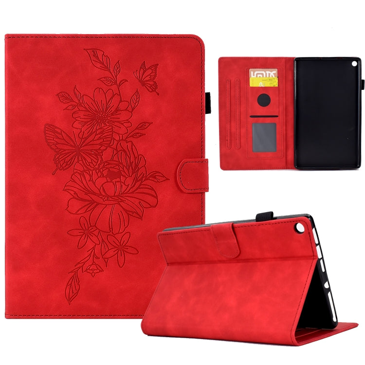 Custodia Smart Tablet in pelle goffrata farfalla peonia, For Amazon Kindle 11th 2024 / 2022, For Amazon Kindle Fire HD10 2021, For Amazon Kindle Fire HD8 2022, For Amazon Kindle Fire HD8 2018/2017/2016