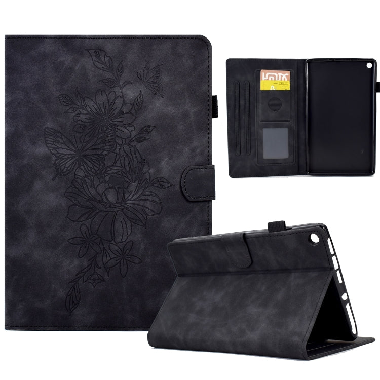 Custodia Smart Tablet in pelle goffrata farfalla peonia, For Amazon Kindle 11th 2024 / 2022, For Amazon Kindle Fire HD10 2021, For Amazon Kindle Fire HD8 2022, For Amazon Kindle Fire HD8 2018/2017/2016