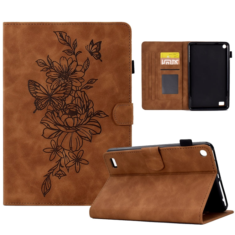 Custodia Smart Tablet in pelle goffrata farfalla peonia, For Amazon Kindle Fire HD8 2020, For Amazon Kindle Fire 7 2019/2017/2015, For Amazon Kindle Fire 7 2022, For Amazon Kindle Paperwhite 4/3/2/1