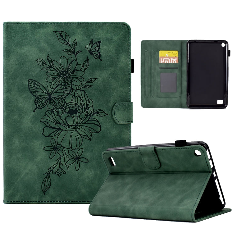 Custodia Smart Tablet in pelle goffrata farfalla peonia, For Amazon Kindle Fire HD8 2020, For Amazon Kindle Fire 7 2019/2017/2015, For Amazon Kindle Fire 7 2022, For Amazon Kindle Paperwhite 4/3/2/1