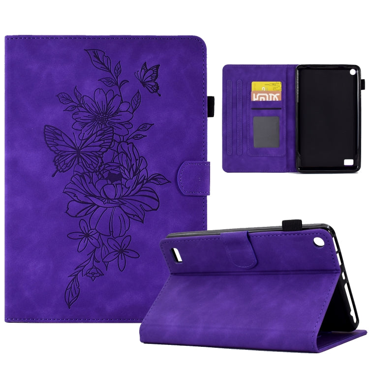 Custodia Smart Tablet in pelle goffrata farfalla peonia, For Amazon Kindle Fire HD8 2020, For Amazon Kindle Fire 7 2019/2017/2015, For Amazon Kindle Fire 7 2022, For Amazon Kindle Paperwhite 4/3/2/1