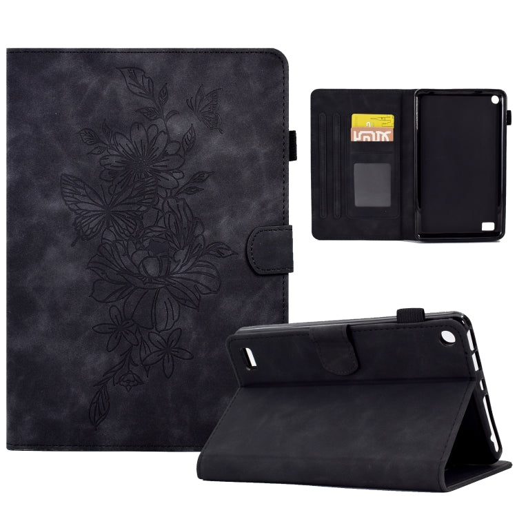 Custodia Smart Tablet in pelle goffrata farfalla peonia, For Amazon Kindle Fire HD8 2020, For Amazon Kindle Fire 7 2019/2017/2015, For Amazon Kindle Fire 7 2022, For Amazon Kindle Paperwhite 4/3/2/1
