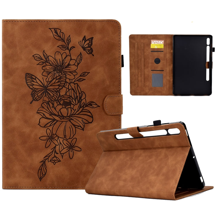 Custodia Smart Tablet in pelle goffrata farfalla peonia, For Samsung Galaxy Tab S7 / S8, For Samsung Galaxy Tab A8 10.5 2021 X205, For Samsung Galaxy Tab S6 Lite P610, For Samsung Galaxy Tab A7 10.4 2020 T500