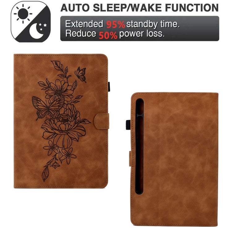 Custodia Smart Tablet in pelle goffrata farfalla peonia, For Samsung Galaxy Tab S7 / S8, For Samsung Galaxy Tab A8 10.5 2021 X205, For Samsung Galaxy Tab S6 Lite P610, For Samsung Galaxy Tab A7 10.4 2020 T500