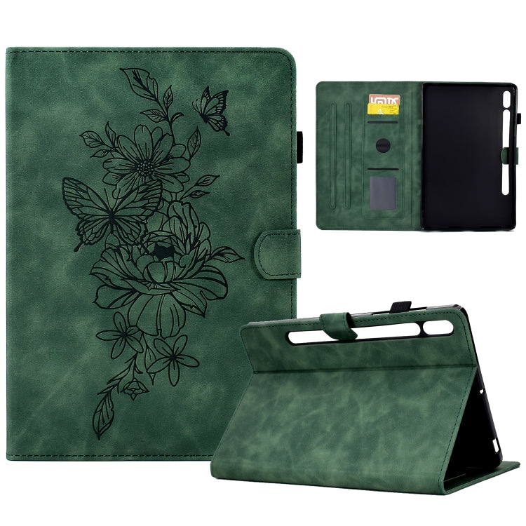 Custodia Smart Tablet in pelle goffrata farfalla peonia, For Samsung Galaxy Tab S7 / S8, For Samsung Galaxy Tab A8 10.5 2021 X205, For Samsung Galaxy Tab S6 Lite P610, For Samsung Galaxy Tab A7 10.4 2020 T500