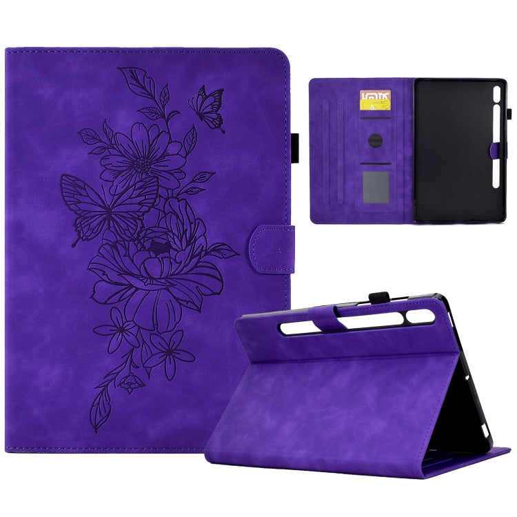 Custodia Smart Tablet in pelle goffrata farfalla peonia, For Samsung Galaxy Tab S7 / S8, For Samsung Galaxy Tab A8 10.5 2021 X205, For Samsung Galaxy Tab S6 Lite P610, For Samsung Galaxy Tab A7 10.4 2020 T500