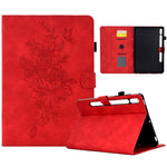 Custodia Smart Tablet in pelle goffrata farfalla peonia, For Samsung Galaxy Tab S7 / S8, For Samsung Galaxy Tab A8 10.5 2021 X205, For Samsung Galaxy Tab S6 Lite P610, For Samsung Galaxy Tab A7 10.4 2020 T500