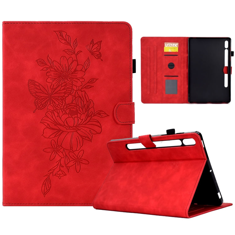 Custodia Smart Tablet in pelle goffrata farfalla peonia, For Samsung Galaxy Tab S7 / S8, For Samsung Galaxy Tab A8 10.5 2021 X205, For Samsung Galaxy Tab S6 Lite P610, For Samsung Galaxy Tab A7 10.4 2020 T500