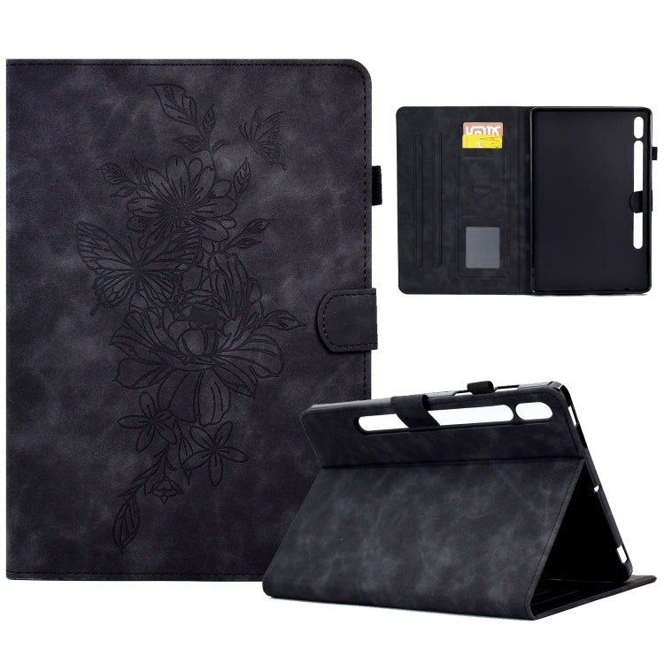Custodia Smart Tablet in pelle goffrata farfalla peonia, For Samsung Galaxy Tab S7 / S8, For Samsung Galaxy Tab A8 10.5 2021 X205, For Samsung Galaxy Tab S6 Lite P610, For Samsung Galaxy Tab A7 10.4 2020 T500