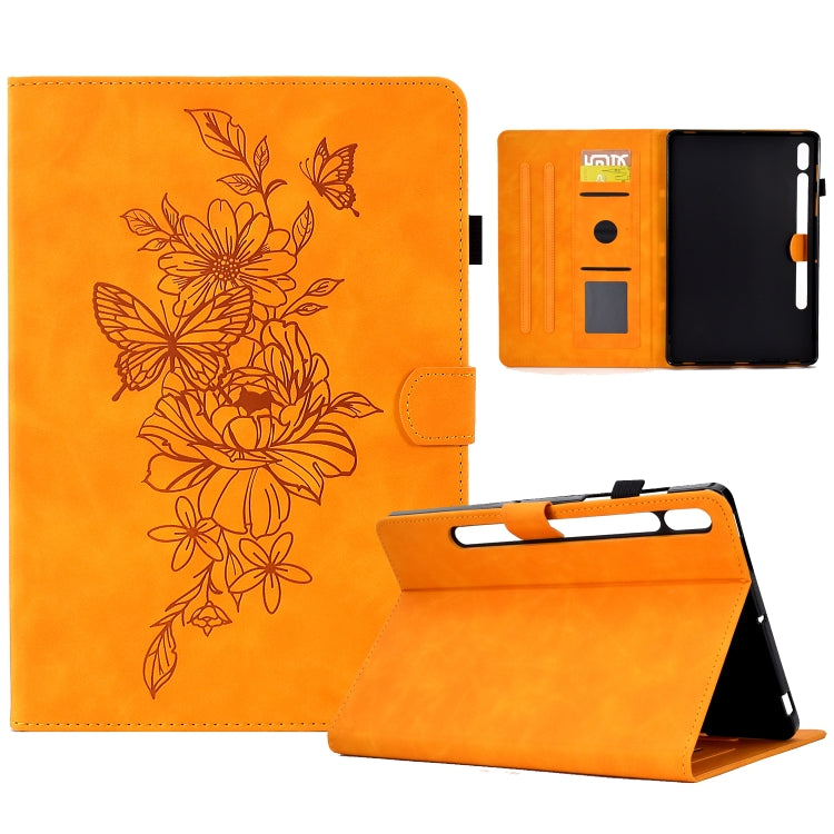 Custodia Smart Tablet in pelle goffrata farfalla peonia, For Samsung Galaxy Tab S7 / S8, For Samsung Galaxy Tab A8 10.5 2021 X205, For Samsung Galaxy Tab S6 Lite P610, For Samsung Galaxy Tab A7 10.4 2020 T500