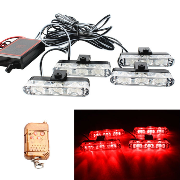 4 in 1 Car 12LEDs Grille Flash Lights Spie luminose con telecomando wireless, Red, Red White, Red Blue, Yellow, Yellow White, Blue, Blue White, White