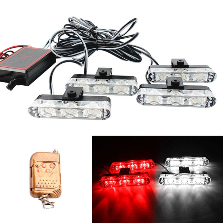 4 in 1 Car 12LEDs Grille Flash Lights Spie luminose con telecomando wireless, Red, Red White, Red Blue, Yellow, Yellow White, Blue, Blue White, White