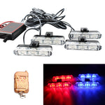 4 in 1 Car 12LEDs Grille Flash Lights Spie luminose con telecomando wireless, Red, Red White, Red Blue, Yellow, Yellow White, Blue, Blue White, White