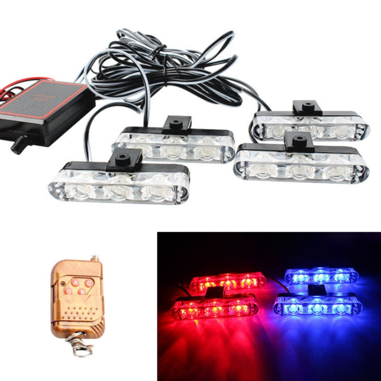 4 in 1 Car 12LEDs Grille Flash Lights Spie luminose con telecomando wireless, Red, Red White, Red Blue, Yellow, Yellow White, Blue, Blue White, White