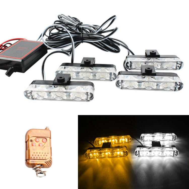 4 in 1 Car 12LEDs Grille Flash Lights Spie luminose con telecomando wireless, Red, Red White, Red Blue, Yellow, Yellow White, Blue, Blue White, White