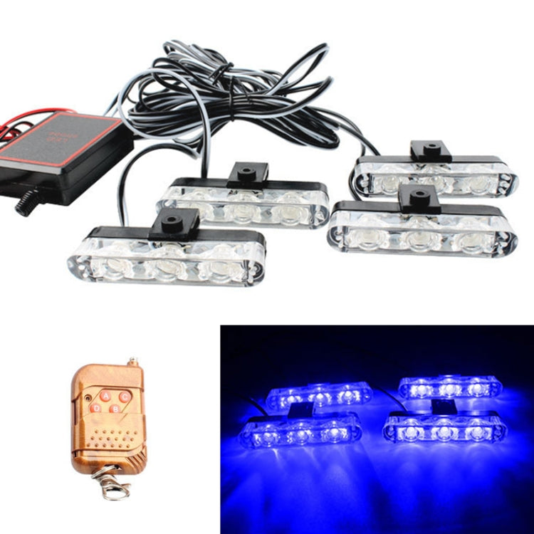 4 in 1 Car 12LEDs Grille Flash Lights Spie luminose con telecomando wireless, Red, Red White, Red Blue, Yellow, Yellow White, Blue, Blue White, White