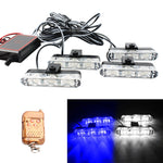 4 in 1 Car 12LEDs Grille Flash Lights Spie luminose con telecomando wireless, Red, Red White, Red Blue, Yellow, Yellow White, Blue, Blue White, White