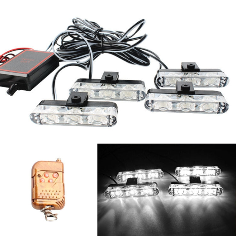 4 in 1 Car 12LEDs Grille Flash Lights Spie luminose con telecomando wireless, Red, Red White, Red Blue, Yellow, Yellow White, Blue, Blue White, White