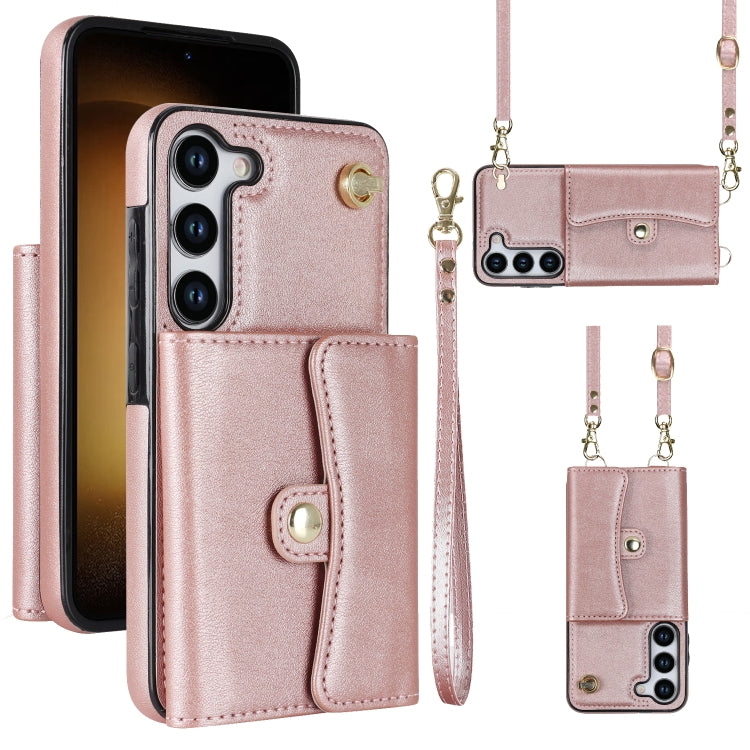 Custodia per telefono in pelle con slot per schede RFID con cordino lungo, For Samsung Galaxy S23 5G, For Samsung Galaxy S23+ 5G, For Samsung Galaxy S23 Ultra 5G, For Samsung Galaxy S22 5G