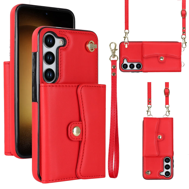 Custodia per telefono in pelle con slot per schede RFID con cordino lungo, For Samsung Galaxy S23 5G, For Samsung Galaxy S23+ 5G, For Samsung Galaxy S23 Ultra 5G, For Samsung Galaxy S22 5G