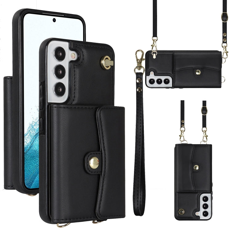 Custodia per telefono in pelle con slot per schede RFID con cordino lungo, For Samsung Galaxy S22+ 5G, For Samsung Galaxy S22 Ultra 5G, For Samsung Galaxy S21 5G, For Samsung Galaxy S21+ 5G
