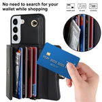 Custodia per telefono in pelle con slot per schede RFID con cordino lungo, For Samsung Galaxy S22+ 5G, For Samsung Galaxy S22 Ultra 5G, For Samsung Galaxy S21 5G, For Samsung Galaxy S21+ 5G